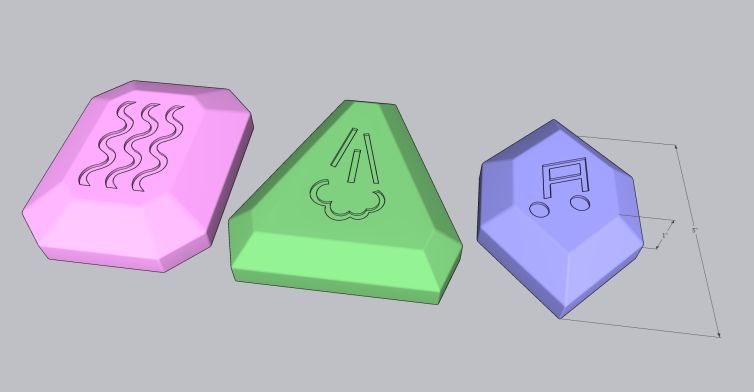 3D Rune Designs that look like gemstones with symbols cut in