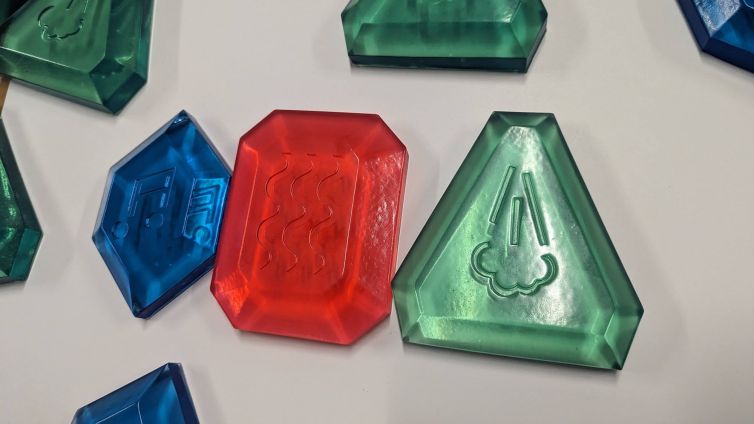 All 3 translucent resin MagiQuest runes in blue, red, and green