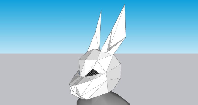 Low-poly faceted bunny mask 3D design