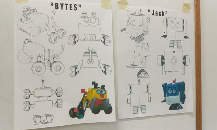 Bytes and Jack printed character design sheets