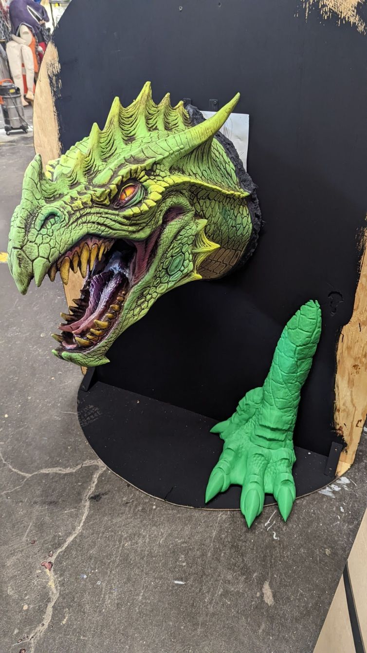 Customized Distortions Unlimited dragon head with custom matching 3D printed leg and claws