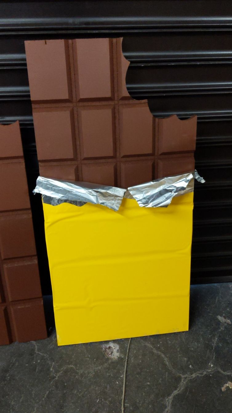 Giant CNC cut chocolate bars with fake wrapper