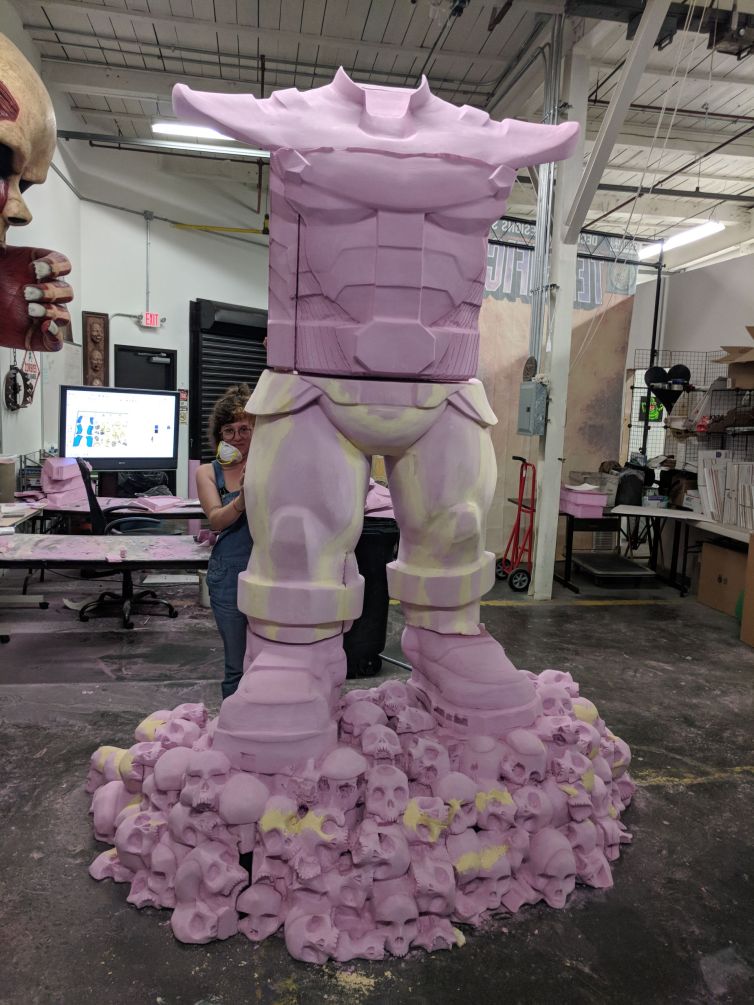 Foam fabrication test fitting torso and legs with base