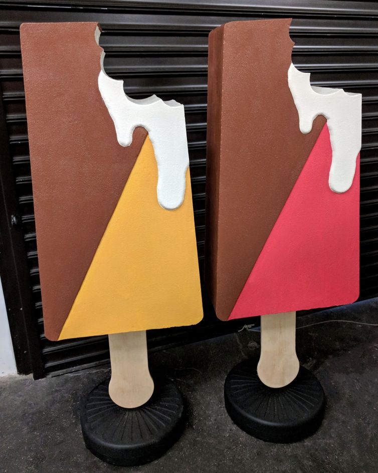 Completed chocolate-dipped creamsicle standing displays