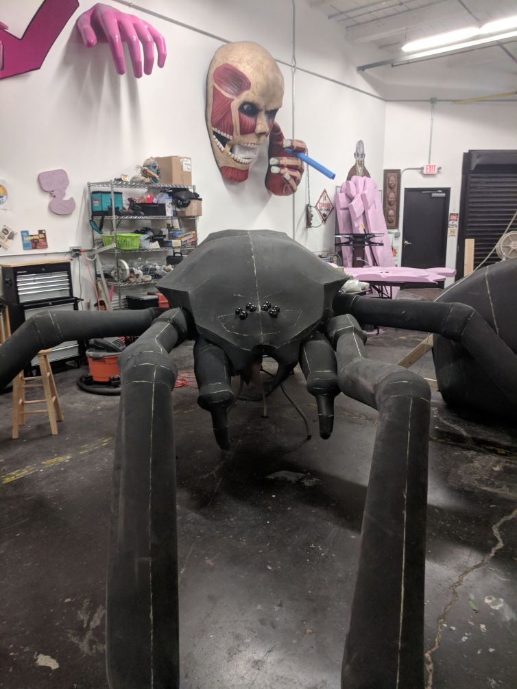 Foam fabrication of giant animatronic spider