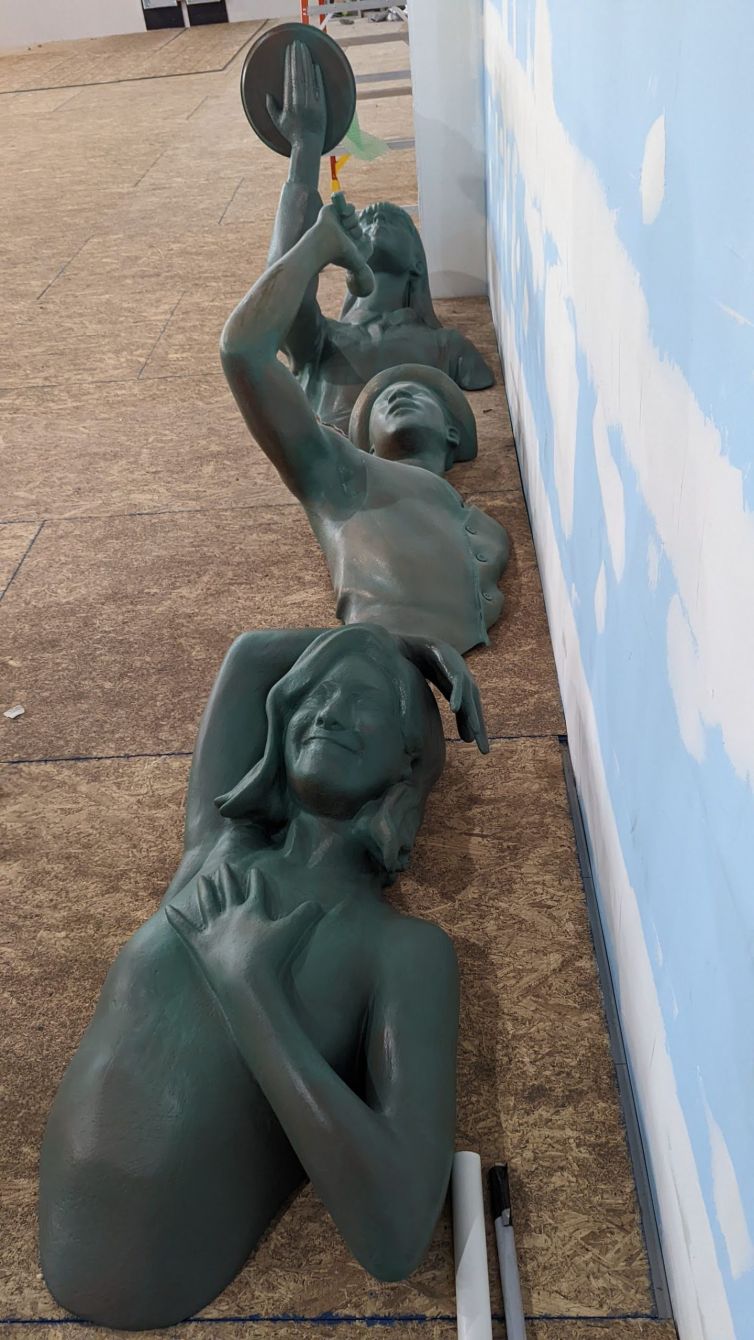 Three hard-coated and patinated bronze statues