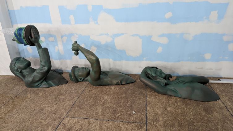 Three hard-coated and patinated bronze statues