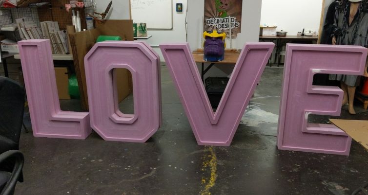 Foam carved giant LOVE letters