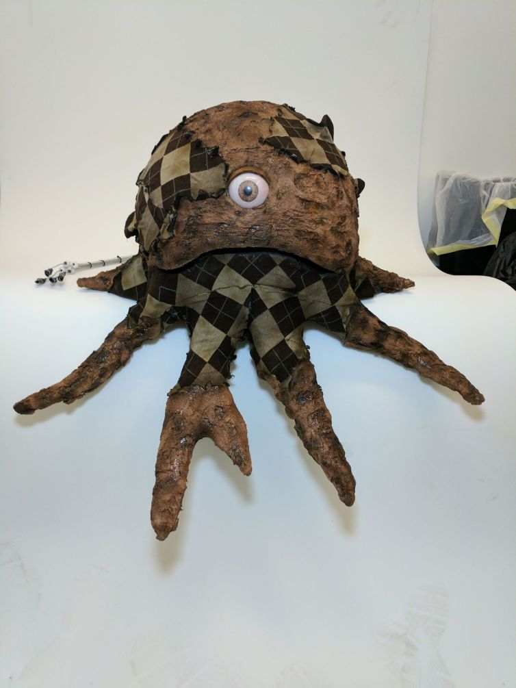 Completed sock monster puppet