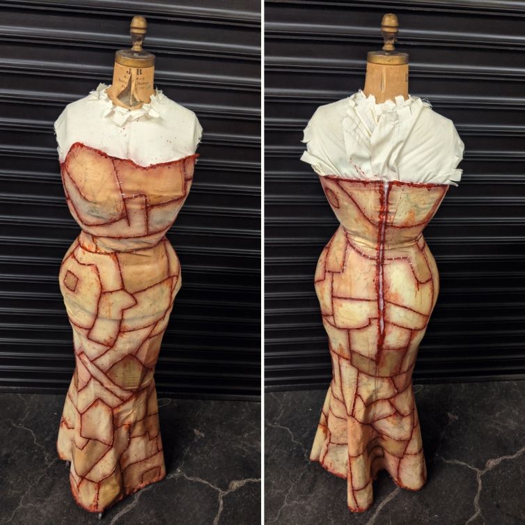 Human skin dress for drag queen Mia E. Z'Lay