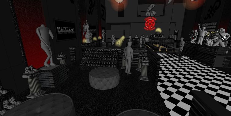 View of the store from shoe area in the Blackcraft Cult Salem store