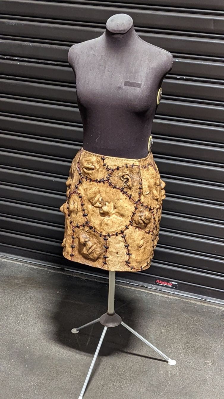 Human skin leather skirt on dress form