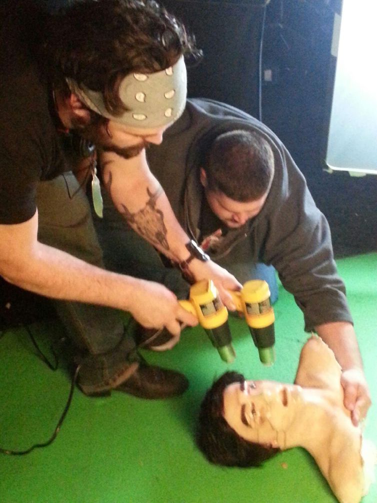 Assisting director Tate Steinsiek with the melted face gag