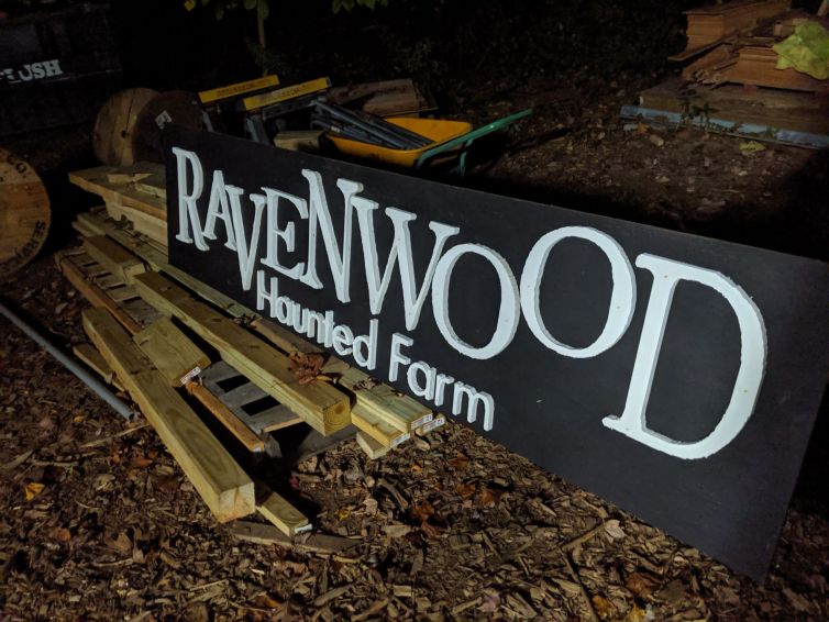 CNC cut Ravenwood Haunted Farm signage