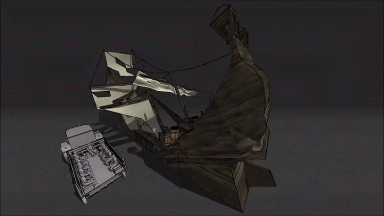 Broken ship 3D visualization walkaround GIF