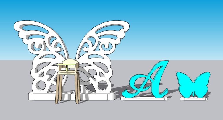 3D Mockup of Butterfly Wing Backdrop and Standee Pieces