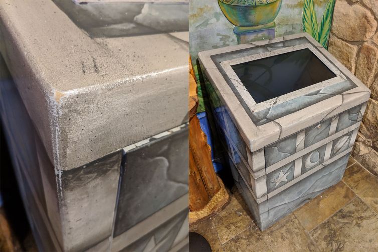 Stone themed video screen repaint and sealing