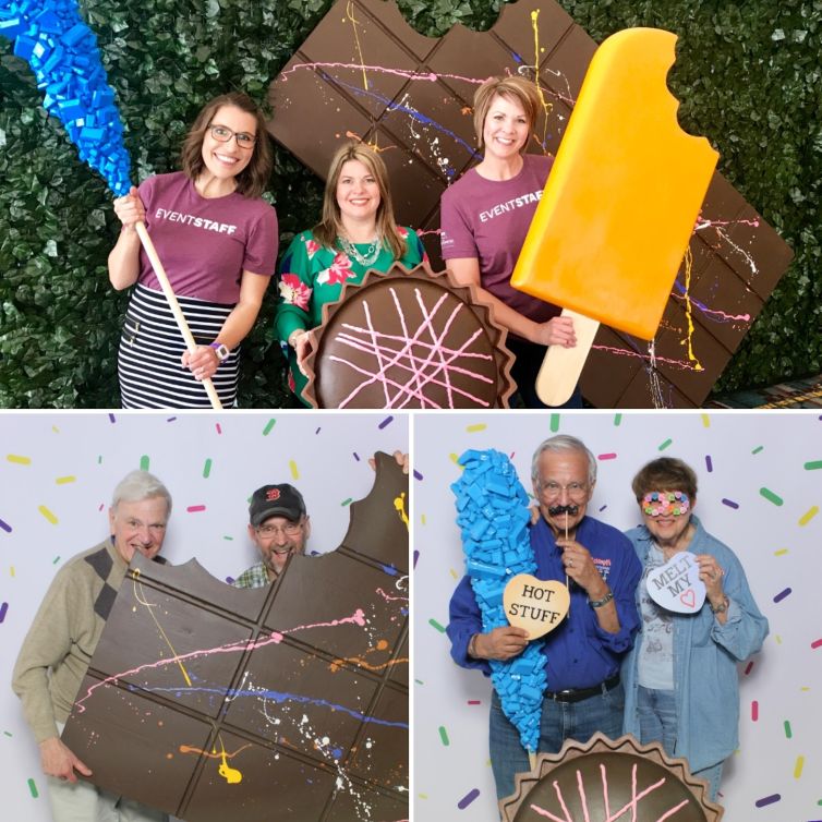 Happy client photo-ops with giant chocolate and candy props