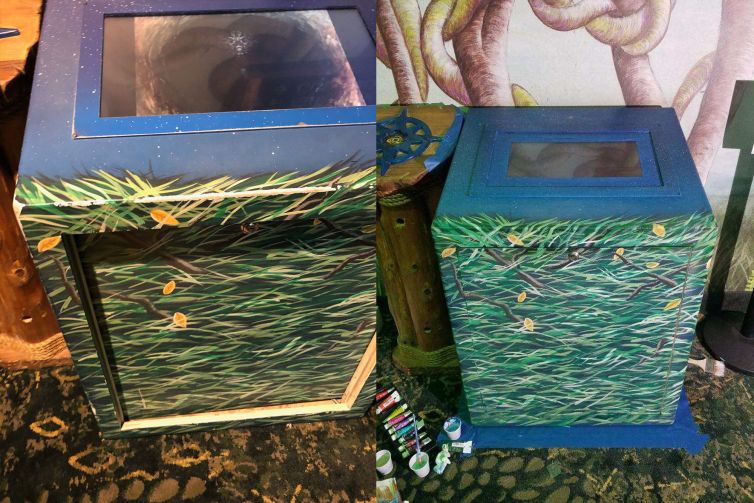 Grass themed video screen repaint and sealing