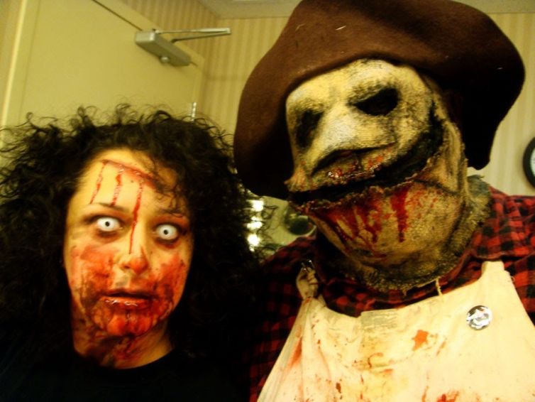 Scarecrow character and zombie for News 8 Halloween appearance