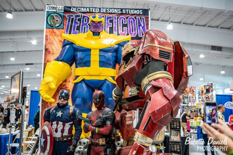 Thanos with Hulkbuster, Deadpool, and Captain America