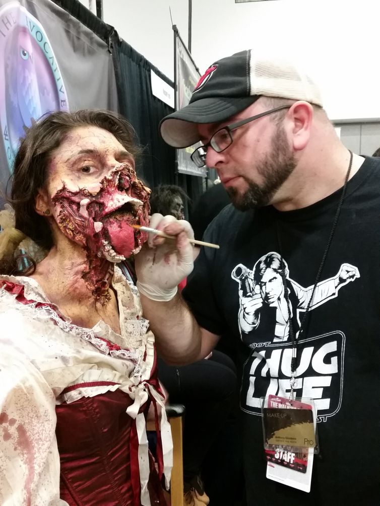 Anthony Giordano Prosthetic Makeup Application of Mouthless Zombie at Walker Stalker Convention