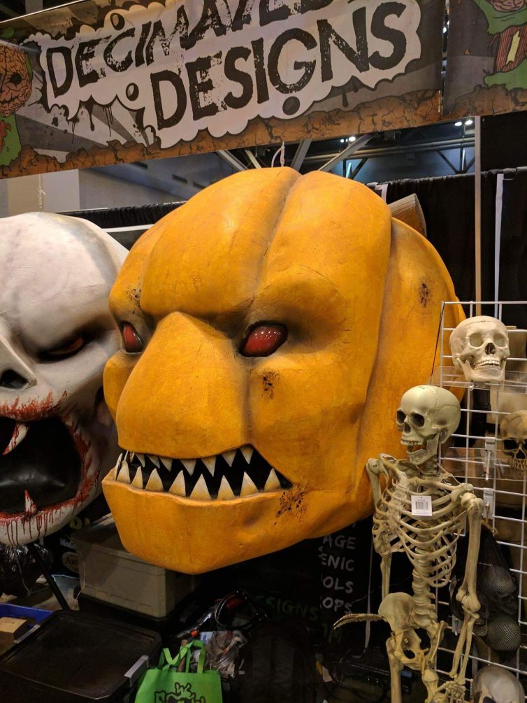 Giant pumpkin head at Transworld's Halloween and Attractions Show