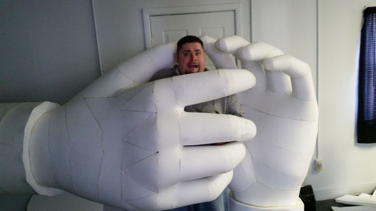 Photo-op testing the giant hands