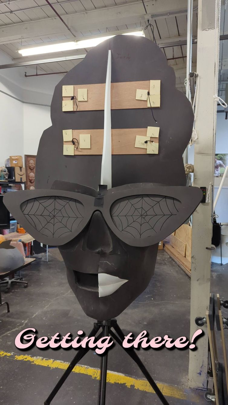 Foam fabrication of giant custom zombie head and glasses