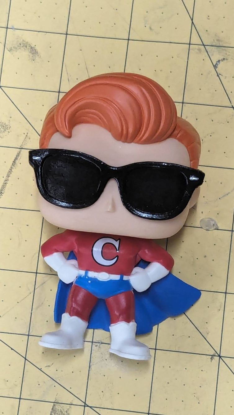 Conan O'Brien Superhero Funko Pop with Steve Harrington Stranger Things Funko Pop glasses