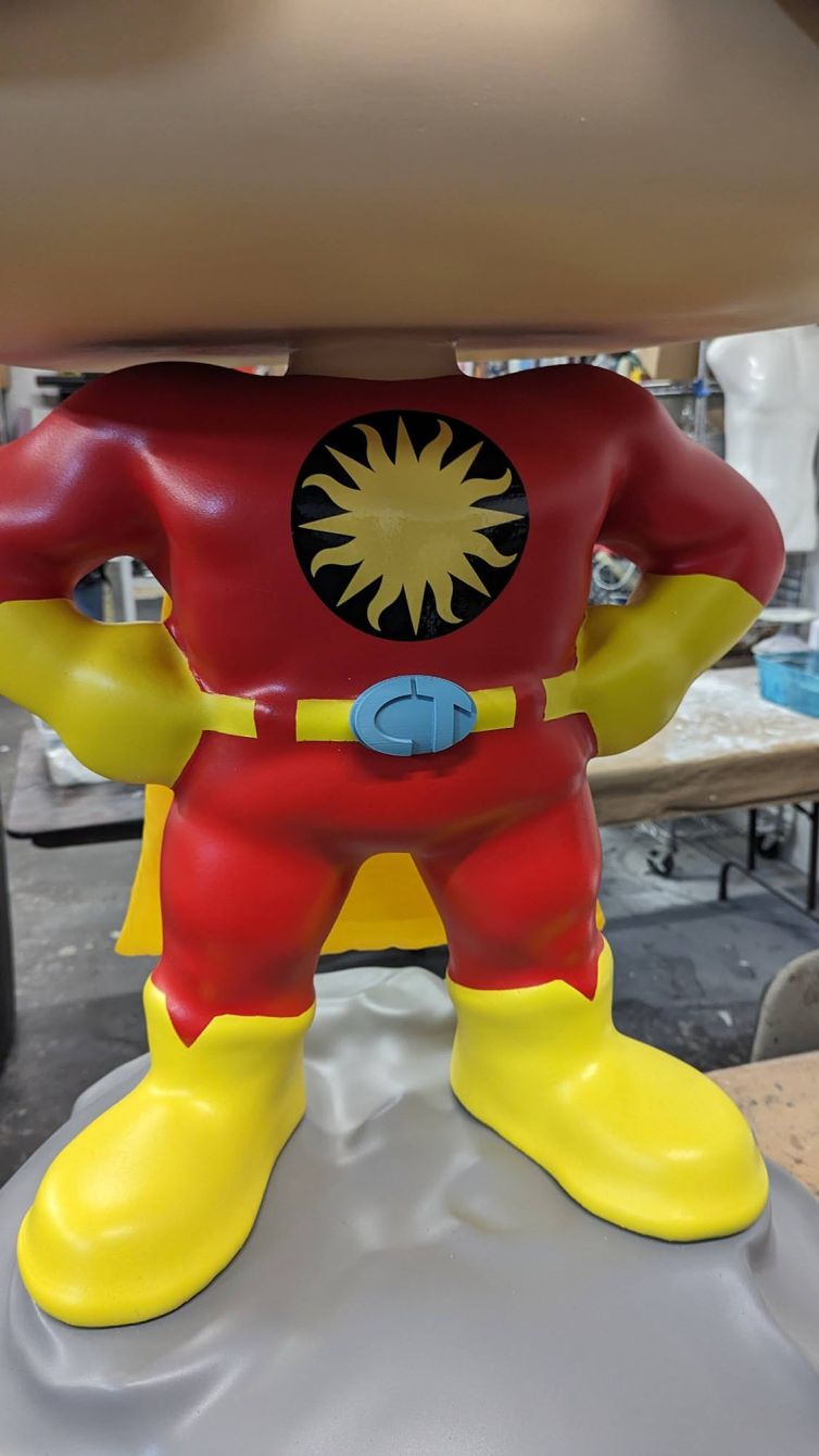 Raw 3D printed belt buckle testing for Captain TerrifiCon Funko Pop style photo-op statue