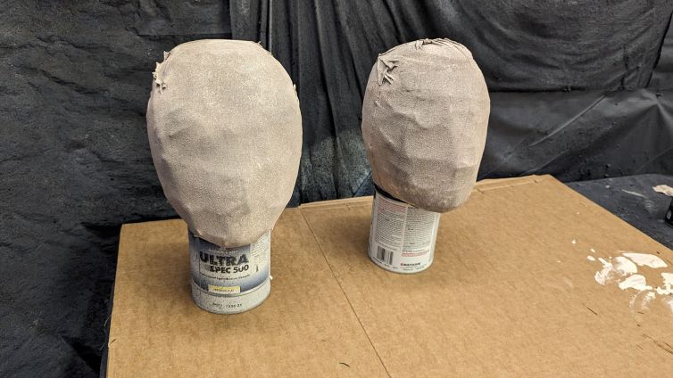 Rubber & fabric skinned and painted padded mannequin heads for the fall-apart ending rig for Death Becomes Her the Broadway musical