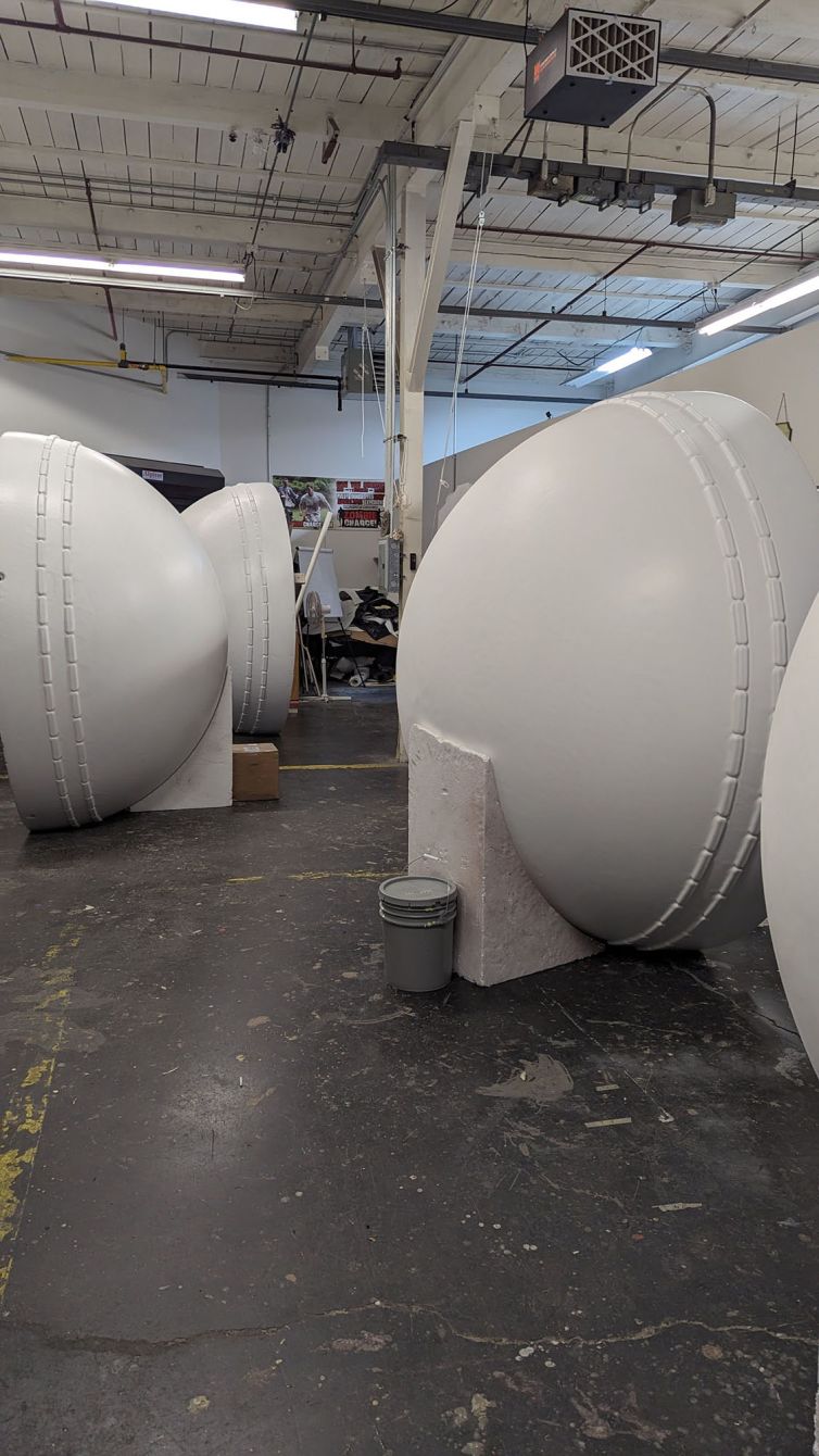 All 4 half-spheres are base coated white and stood-up ready for black paint details